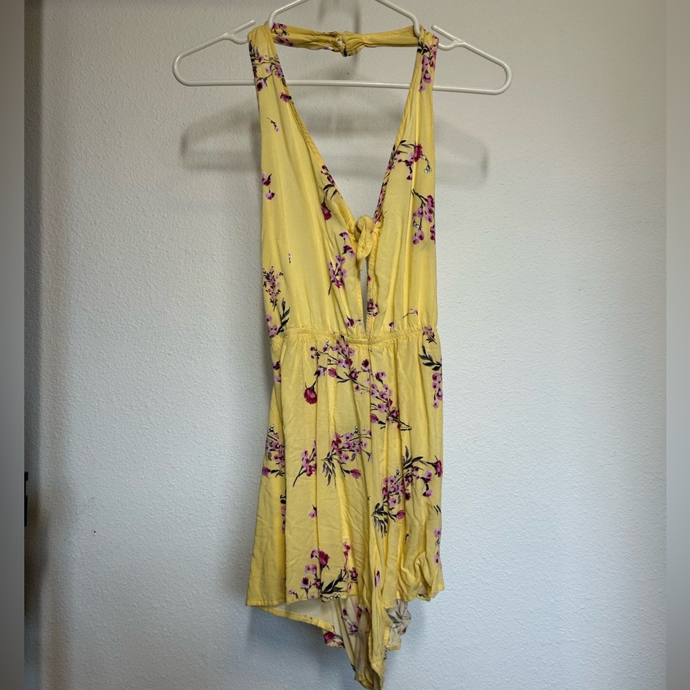 Yellow floral backless romper